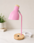 Preview: Lampada da tavolo schermata in metallo con base in legno – 2 colori, spina Schuko