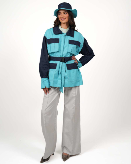 Preview: Chapeau VIP – Chapeau de pêcheur streetstyle avec fonction protectrice - Bleu marine-bleu turquoise