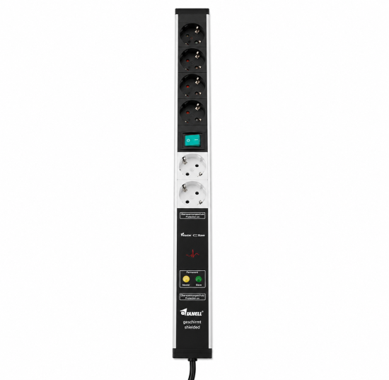 Wavesafe, low frequency, protected cables/plugs/lights, socket strip shielded 4+2 4x switched, 2x continuous current