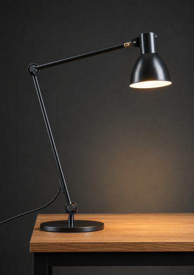 Luce di lavoro nero schermato con base da tavolo