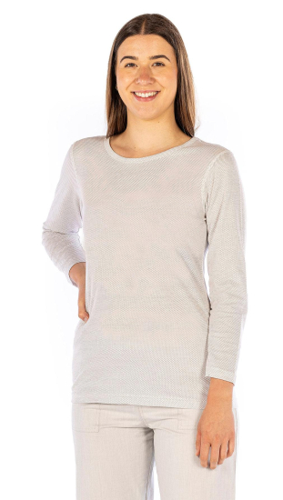 Sous-chemise à manches longues pour dames coton organique blanc et tailles avec maille argentée