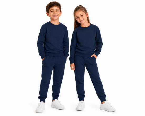 Ensemble de loisirs pour enfant bleu en coton bio tricotée avec fil argenté