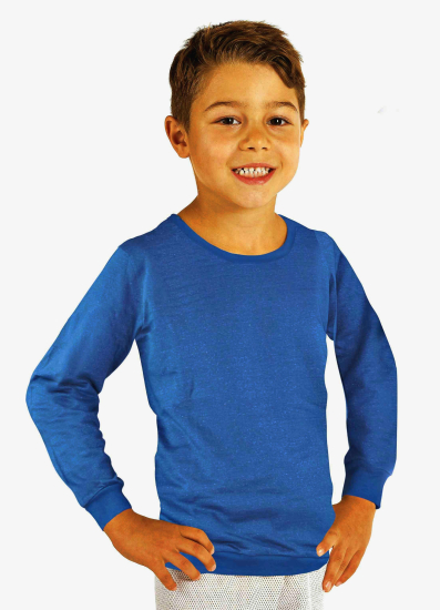 Felpa per bambini in cotone organico, maglia argentata blu reale