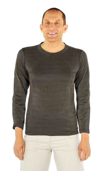 Men's Undershirt Long Sleeve black organic cotton with Silver Knit