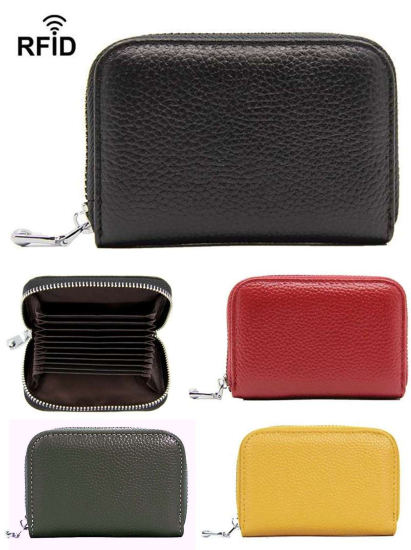 RFID protective case against data theft for 10 credit cards in 4 colours, leather