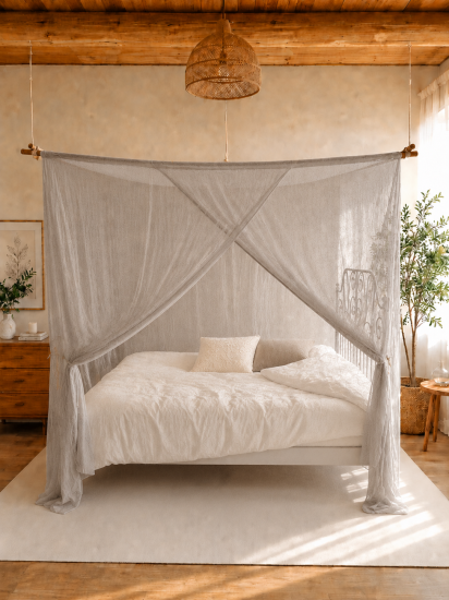 Preview: Baldacchino del letto 160x210cm WAVESAFE Silver Net incl. dispositivo di sospensione 1GHz 48dB, 3.5GHz 45dB