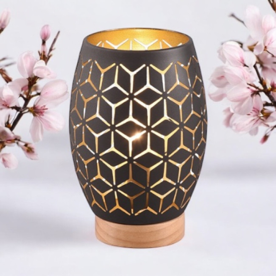 Lampada da tavolo schermata UMBRA in metallo con base in legno – 21,5 cm, 2 colori