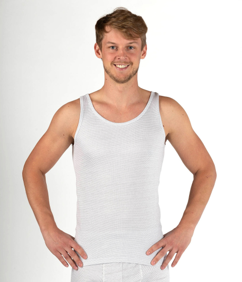 Men's Tank top white organic cotton with silver knit