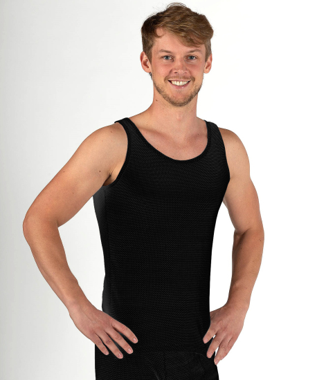 Maillot de corps à bretelles pour hommes noir coton bio maille avec fil argenté