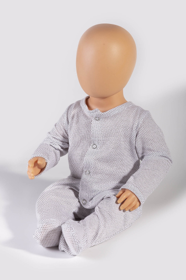 Pagliaccetto bambino manica lunga bianco cotone organico argento lavorato a maglia