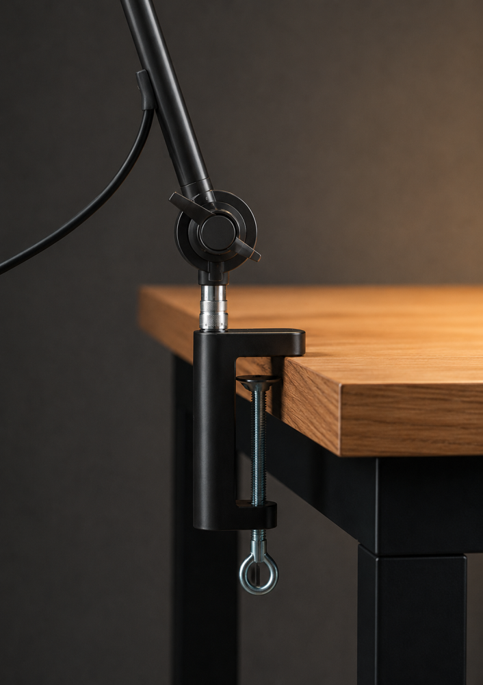 Werkleuchte schwarz 110 cm geschirmt mit Tisch-Klemmfuss