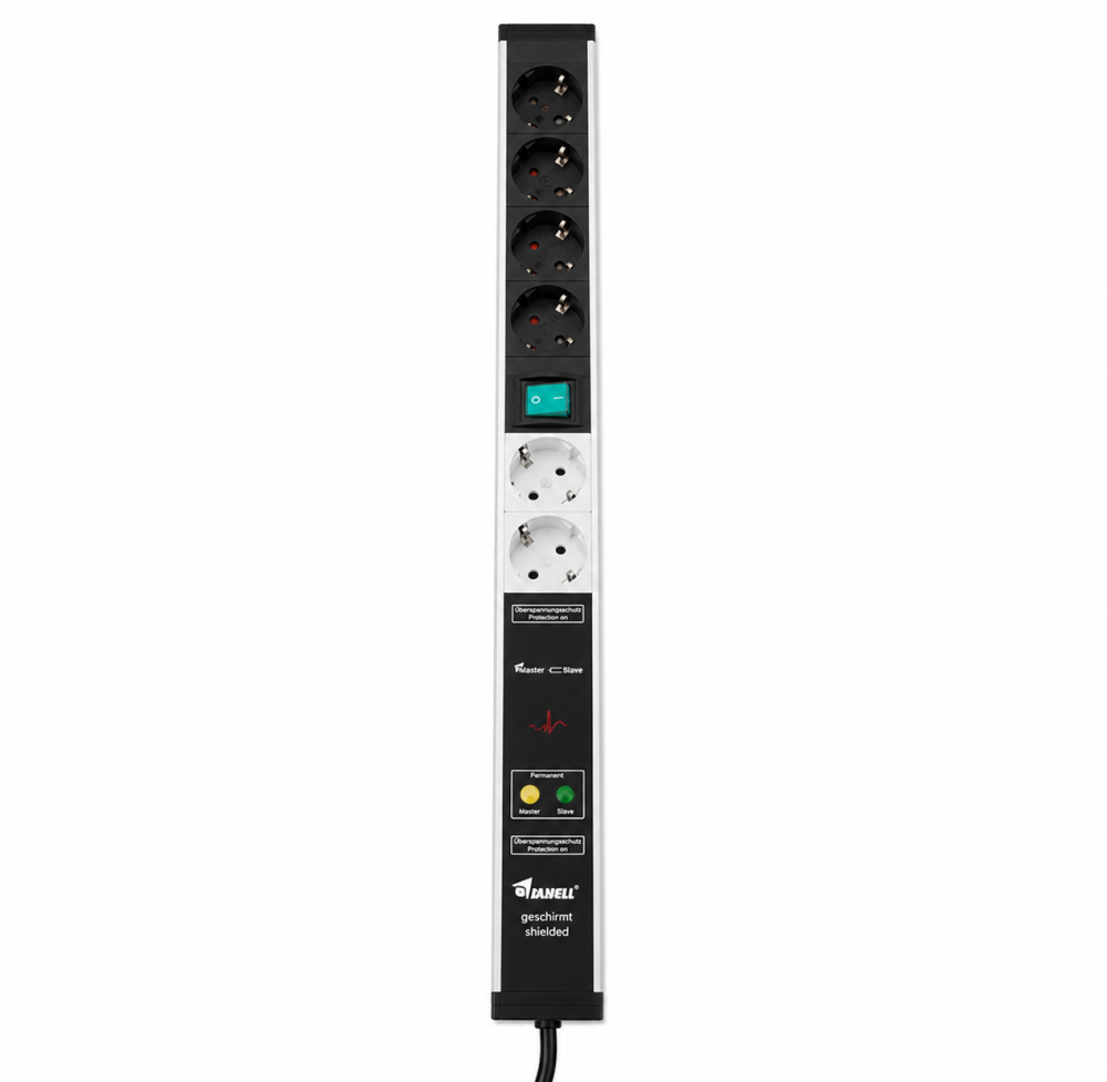 Wavesafe, basse fréquence, câbles/fiches/lumières protégés, bloc multiprise blindé 4+2 4x commuté, 2x courant continu