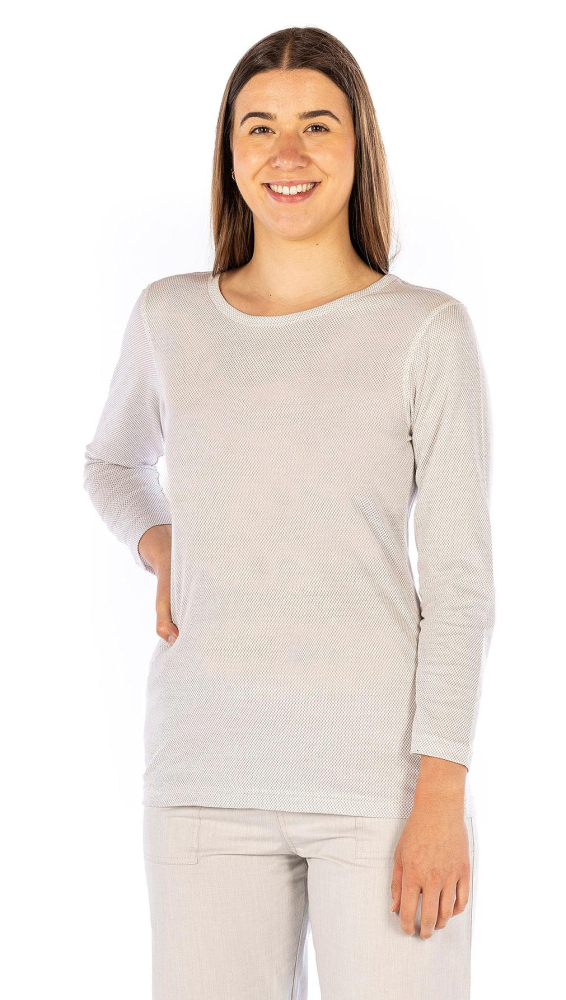 Wavesafe, 5G, Radiation Protection, Ladies Undershirt Long Sleeve Cotton with Silver Knit White