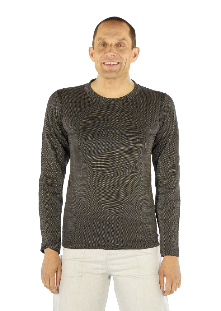 Wavesafe, 5G, Strahlenschutz, Herren Unterhemd Langarm schwarz Bio Baumwolle mit Silbergestrick