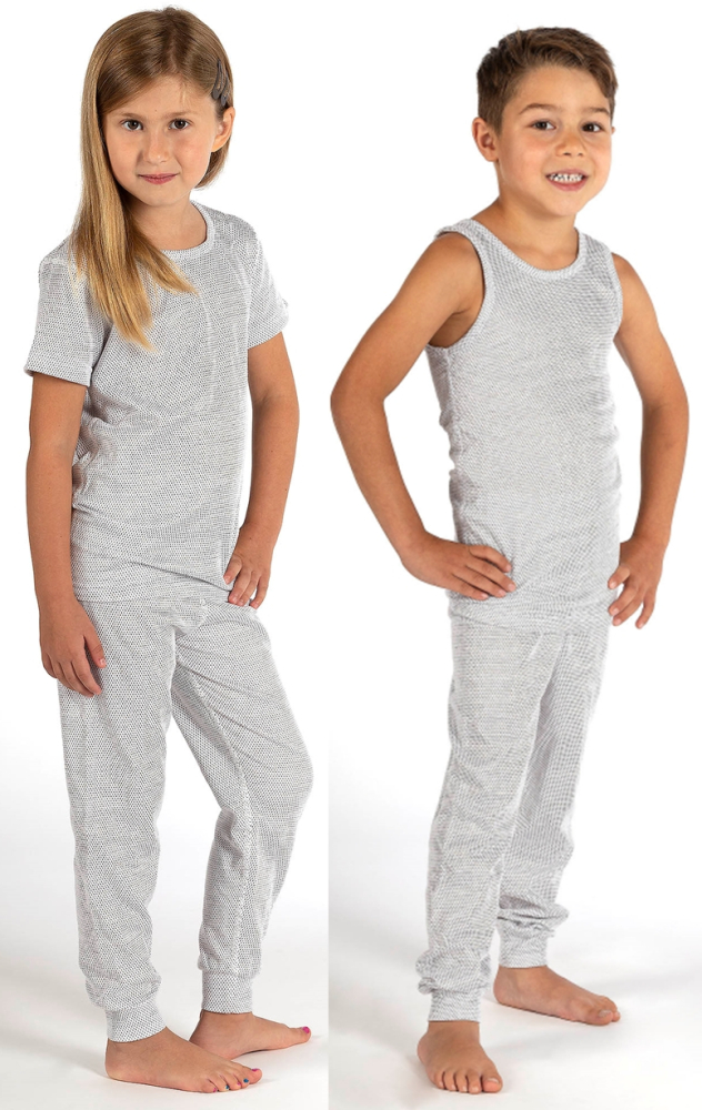 Wavesafe, 5G, Strahlenschutz, Kinder Leggings weiss Bio BW SilbergestrickW Silbergestrick