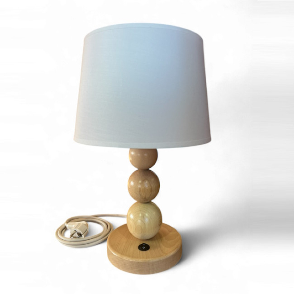 Shielded beech wood table lamp – 42 cm high, with Schuko plug