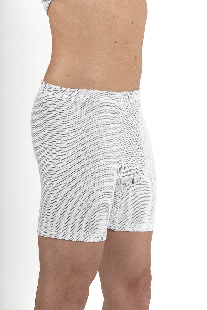 Men's Boxer Shorts white organic cotton with silver knit 30dB at 1GHz
