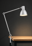 Luce di lavoro 110 cm argento schermato con base a morsetto da tavolo